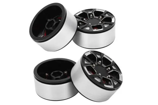 RC Crawler Scalezubehör 1/10 2,2 Zoll Aluminiumfelgen in schwarz mit roter Bremsscheibe 4Stück