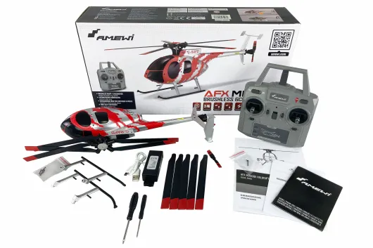 Amewi RC Heli Scale Hubschrauber AFX MD500E Zivil Brushless 4-Kanal 325mm Helikopter 6G RTF rot silber