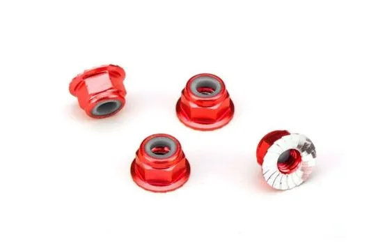 Traxxas Tuning M4 Stoppmuttern 4mm aus Aluminium mit gezahnten Flansch in rot 4Stück