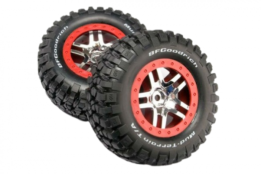 Traxxas Tuning BFGoodrich Reifen auf Felgen in Satin chrom rot 2Stück hinten für Slash und Ford F-150 Raptor Fox 1/10