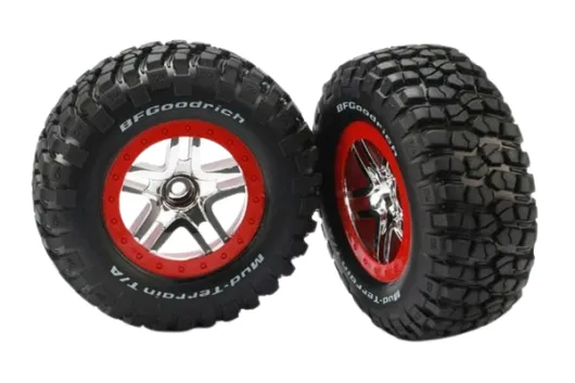 Traxxas Tuning BFGoodrich TA KM2 Reifen auf Felgen in Satin rot 2Stück vorne für Slash und Ford F-150 Raptor Fox 1/10