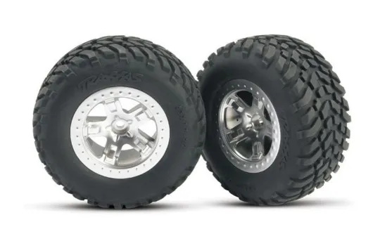 Traxxas Tuning SCT Reifen auf Felgen in Satin chrom 2Stück vorne für Slash und Ford F-150 Raptor Fox 1/10