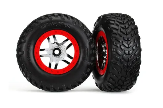 Traxxas Tuning SCT Reifen auf Felgen in chrom rot 2Stück hinten für Slash 1/10