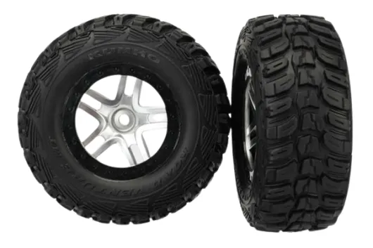 Traxxas Tuning Kumho Reifen auf Felgen in Satin chrom schwarz 2Stück hinten für Slash und Ford F-150 Raptor Fox 1/10