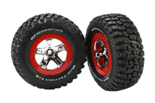 Traxxas Tuning BFGoodrich TA KM2 Reifen auf Felgen in chrom rot 2Stück vorne für Slash und Ford F-150 Raptor Fox 1/10