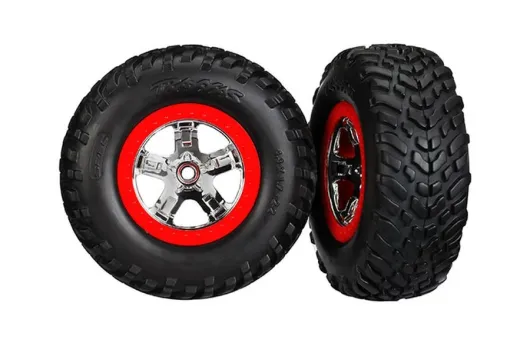 Traxxas Tuning SCT Reifen auf Felgen in chrom rot 2Stück hinten für Slash 1/10