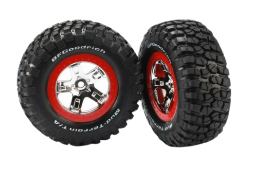 Traxxas Tuning BFGoodrich TA KM2 Reifen auf Felgen in chrom rot 2Stück hinten für Slash und Ford F-150 Raptor Fox 1/10