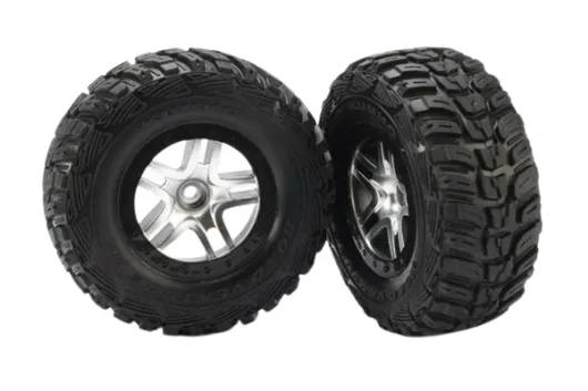 Traxxas Tuning Kumho Reifen auf Felgen in Satin chrom schwarz 2Stück vorne für Slash und Ford F-150 Raptor Fox 1/10