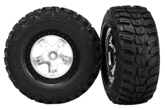 Traxxas Tuning Kumho Reifen auf Felgen in Satin chrom 2Stück hinten für Slash und Ford F-150 Raptor Fox 1/10