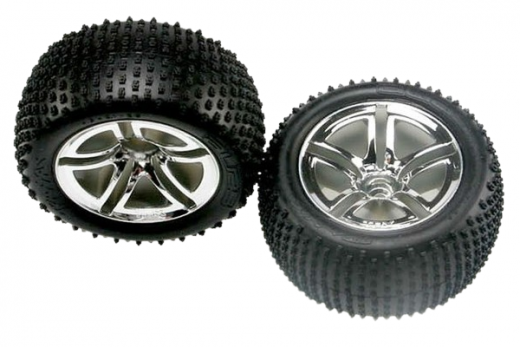 Traxxas Tuning Alias Reifen auf 2,8 Felgen in chrom 2Stück hinten für Nitro Rustler 1/10