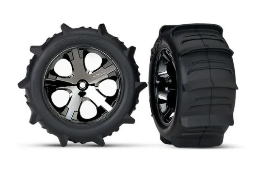 Traxxas Tuning Paddle Reifen auf All-Star 2,8 Felgen in schwarz chrom 2Stück hinten für Rustler 1/10