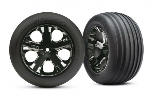 Traxxas Tuning Rillen Reifen auf All-Star 2,8 Felgen in schwarz chrom 2Stück vorne für Rustler 1/10