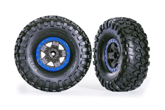 Traxxas Tuning Canyon Trail 5,3x2,2 Reifen auf TRX-4 Felgen in grau blau 2Stück (speziell für Long Arm Lift Kit) für TRX-4 1/10