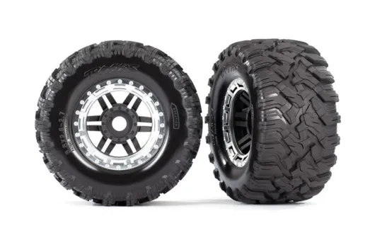 Traxxas Tuning MT Reifen auf 2,8 Felgen in schwarz satin chrom 2Stück für Maxx 1/10