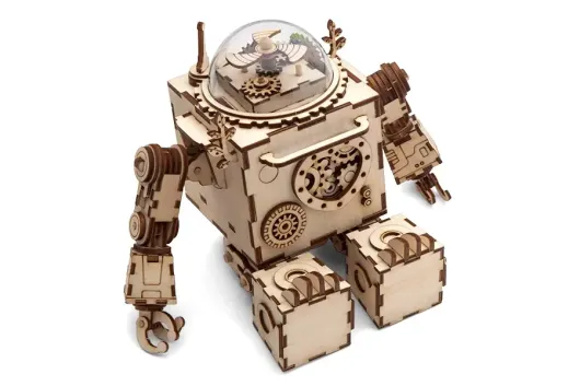 Lasercut Holzbausatz Funktionsmodell Orpheus Roboter mit Musikspieluhr 221 Teile