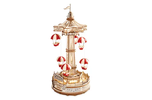 Lasercut Holzbausatz Funktionsmodell Jahrmarkt Fallschirmturm mit Motorantrieb 335 Teile