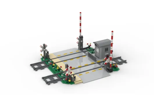 STS Klemmbausteine Eisenbahn Doppelgleisiger Bahnübergang mit Häuschen - 599 Teile