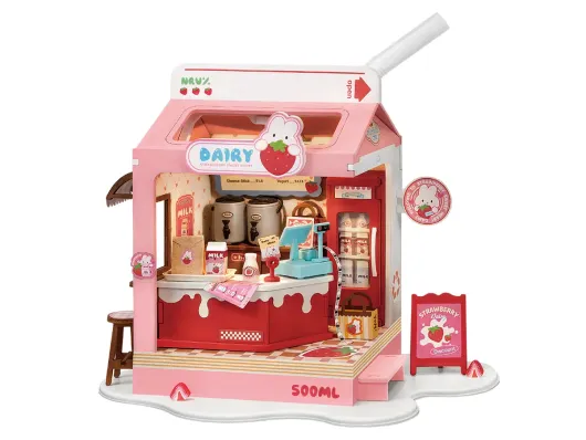 Lasercut Holzbausatz Standmodell Erdbeermilch Trinkschachtel 73 Teile