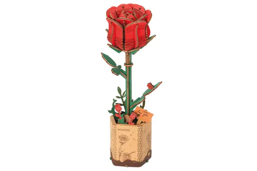 Lasercut Holzbausatz Standmodell Blume - Rote Rose 106 Teile