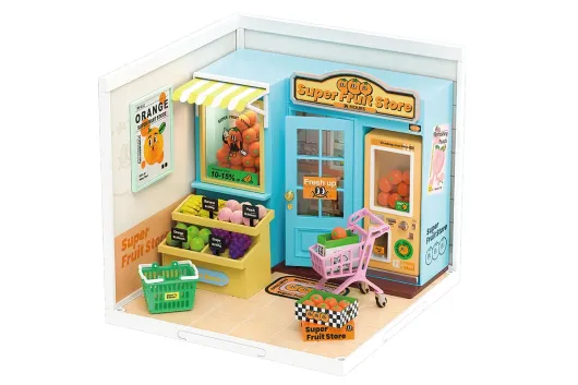 Lasercut Kunststoff Bausatz Standmodell DIY Miniature Haus Super Creator Serie Frucht Laden 116 Teile