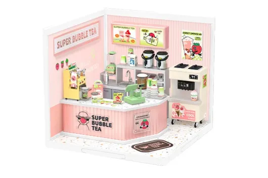 Lasercut Kunststoff Bausatz Standmodell DIY Miniature Haus Super Creator Serie Double Joy Bubble Tea 130 Teile