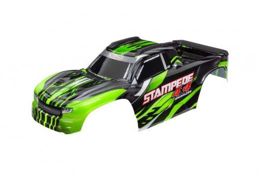 Traxxas Ersatzteile Karosserie in grün mit Aufkleber und Halterung für Stampede 1/10