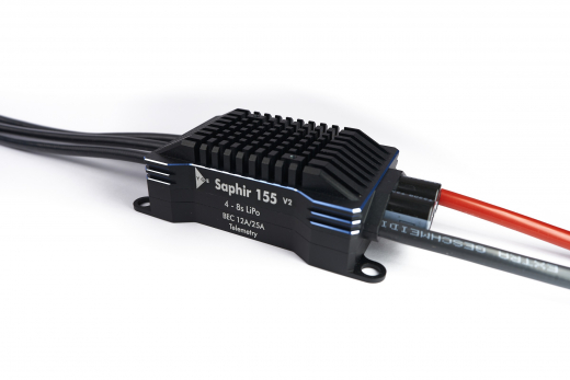YGE Regler Saphir 155 V2 155A Dauer/250A Spitze, 4 bis 8s LiPo mit BEC 12A Dauer/25A Spitze
