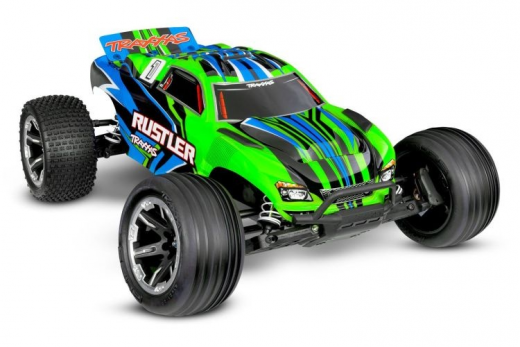 Traxxas Rustler grün 1/10 Stadium-Truck RTR Brushed mit HD Teilen (Heavy-Duty) mit Akku und 4A USB-C-Lader