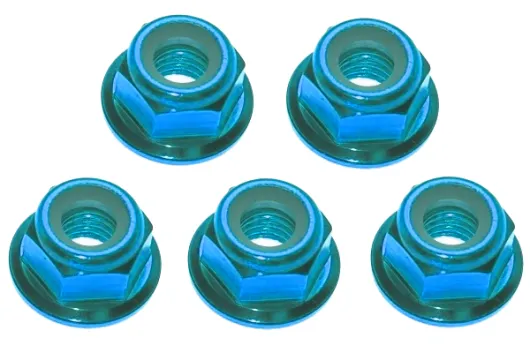 M4 Radmuttern Stoppmutter aus Aluminium mit Flansch in hell blau eloxiert CW 5Stück
