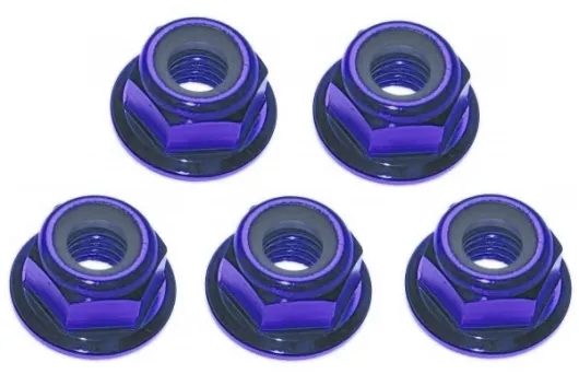 M4 Radmuttern Stoppmutter aus Aluminium mit Flansch in blau eloxiert CW 5Stück