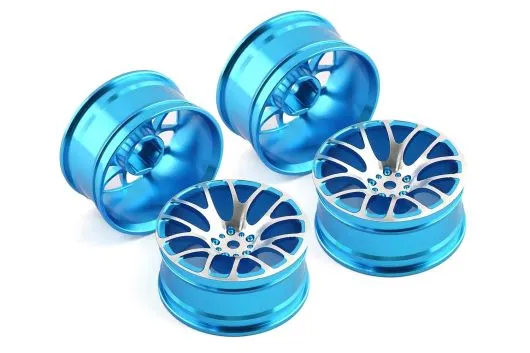 Tuningteile Aluminium 52mm Metall Felgen 7-Speichen gegabelt in blau 4Stück für Tamiya TT02