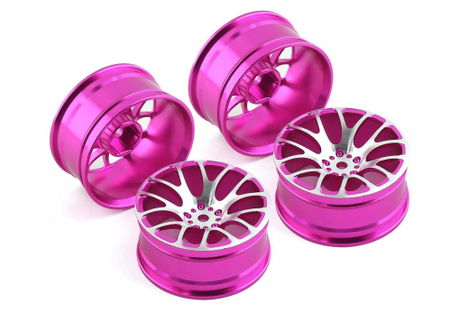 Tuningteile Aluminium 52mm Metall Felgen 7-Speichen gegabelt in pink 4Stück für Tamiya TT02