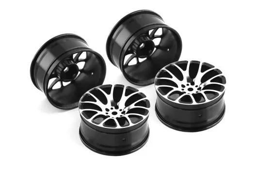 Tuningteile Aluminium 52mm Metall Felgen 7-Speichen gegabelt in schwarz 4Stück für Tamiya TT02