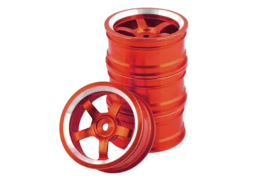Tuningteile Aluminium 52mm Metall Felgen 5-Speichen in rot 4Stück für Tamiya TT02
