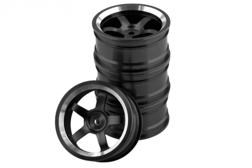Tuningteile Aluminium 52mm Metall Felgen 5-Speichen in schwarz 4Stück für Tamiya TT02
