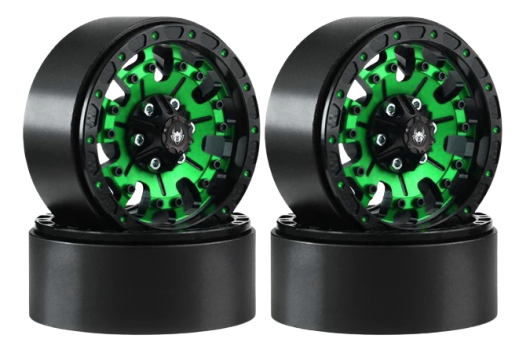 RC Crawler Scalezubehör 1/10 1,9Zoll Aluminiumfelgen in schwarz-grün 4Stück