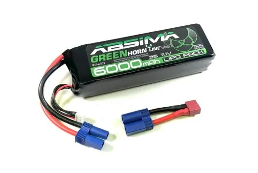 Absima LiPo Akku Greenhorn Vol.2 Stick Pack 3S 11,1V 50C 6000mAh im Softcase mit EC5 und Adapter auf T-Stecker
