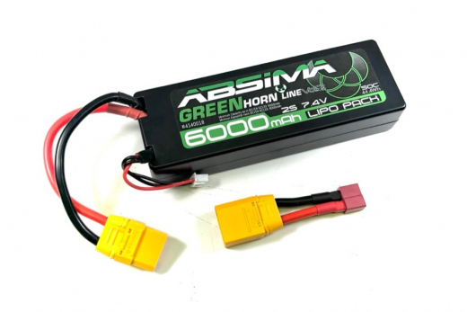 Absima LiPo Akku Greenhorn Vol.2 Stick Pack 2S 7,4V 50C 6000mAh im Hardcase mit XT90 und Adapter auf T-Stecker