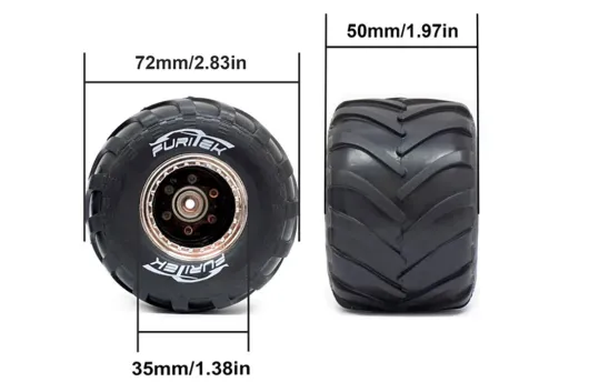 FuriTek Monster-Truck Reifen auf Felgen 72x50mm 4Stück für 1/18 und 1/24