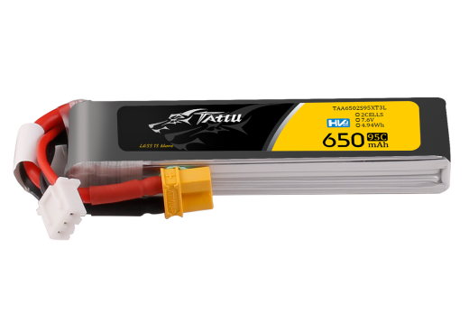 Tattu 650mAh 7,4V 95C 2S1P HV LiPo Akku LONG SIZE mit XT30U-F