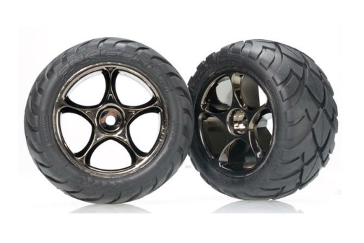 Traxxas Tuning Anaconda Reifen auf Tracer 2,2 Felgen in schwarz-chrom hinten 2Stück für Bandit 1/10