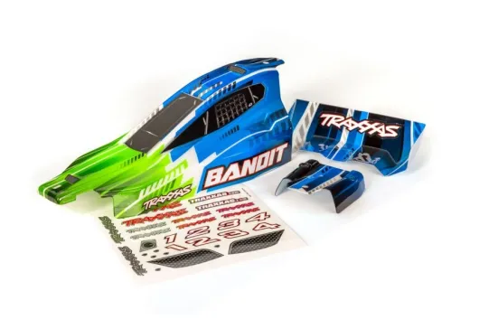 Traxxas Tuning Karosserie in grün blau mit Aufklebern für Bandit 1/10