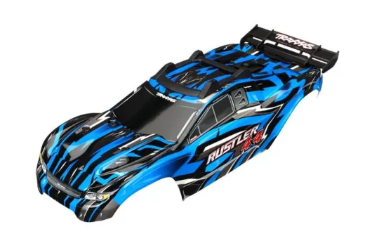 Traxxas Tuning Karosserie in blau mit Aufkleber und Halter für Rustler 1/10