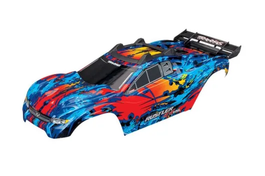 Traxxas Tuning Karosserie in rot blau mit Aufkleber für Rustler 1/10