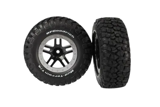 Traxxas Tuning BFGoodrich KM2 Reifen auf Felgen in satin-chrom schwarz vorne 2Stück für Ford Raptor und Slash 1/10