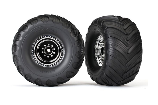 Traxxas Tuning Terra Groove Reifen auf Felgen in chrom vorne 2Stück für Bigfoot und Stampede 1/10