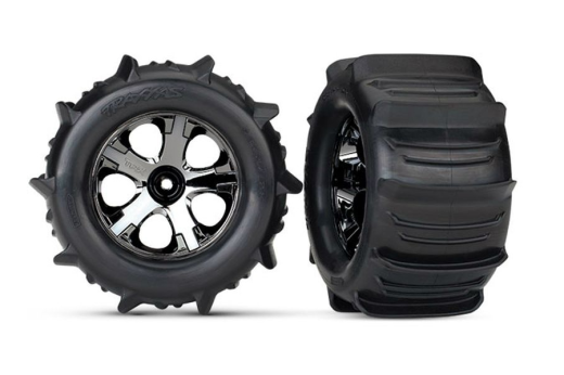 Traxxas Tuning Paddle Reifen auf All-Star 2,8 Felge in chrom schwarz 2Stück für Rustler und Stampede 1/10