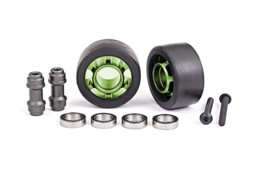 Traxxas Tuning Komplettrad für Wheelie-Bar aus 6061-T6 Aluminium in grün 2Stück für MAXX 1/10, X-Maxx 1/7 und Funco 1/6