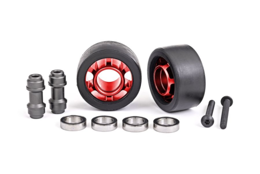 Traxxas Tuning Komplettrad für Wheelie-Bar aus 6061-T6 Aluminium in rot 2Stück für MAXX 1/10, X-Maxx 1/7 und Funco 1/6