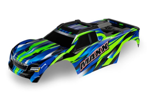 Traxxas Tuning Karosserie Maxx V2 in grün mit Aufkleber (Radstand 352mm) für MAXX 1/10